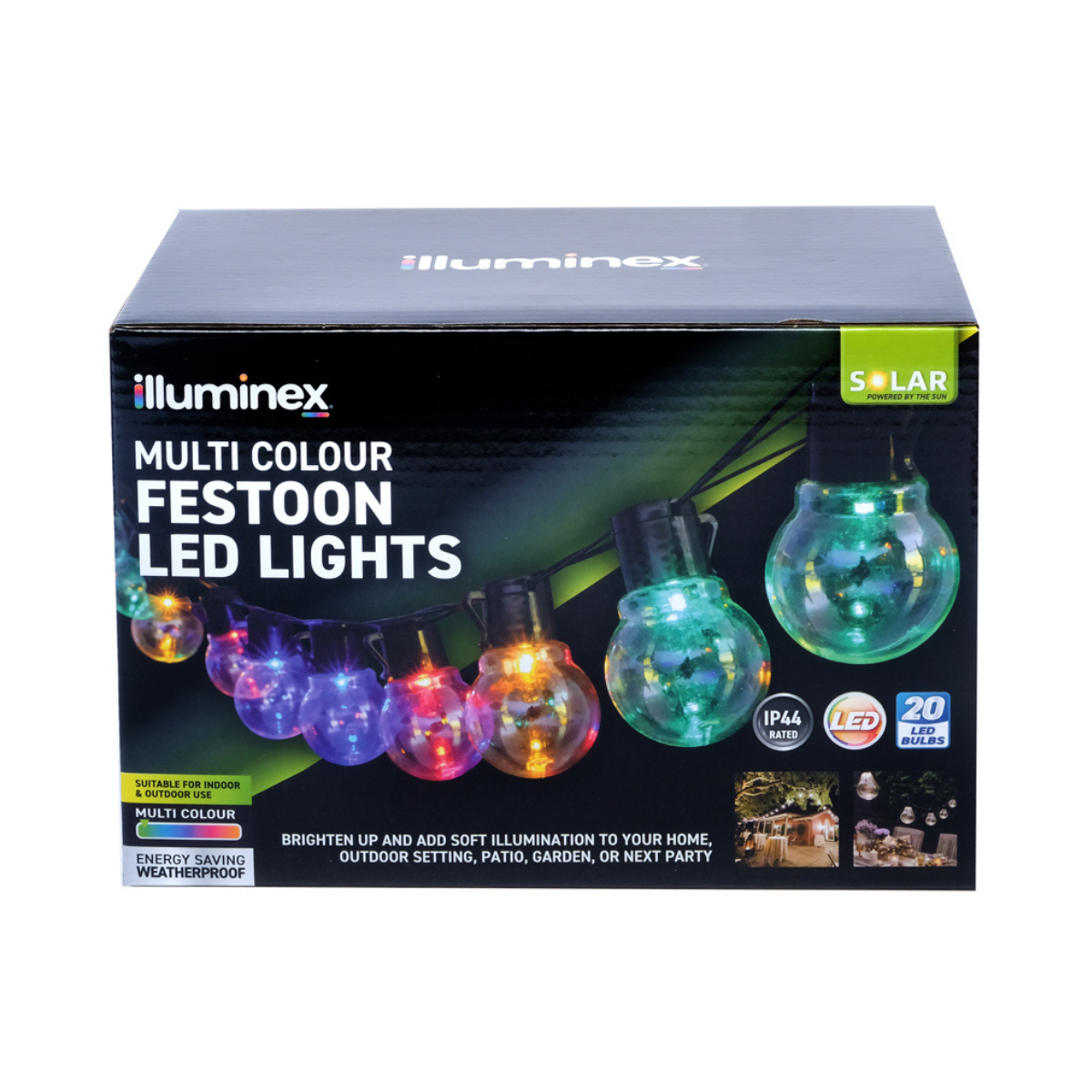 Christmas Solar Festoon Multicolour Lights 2 Functions 20 Pack - Christmas Collective NZ