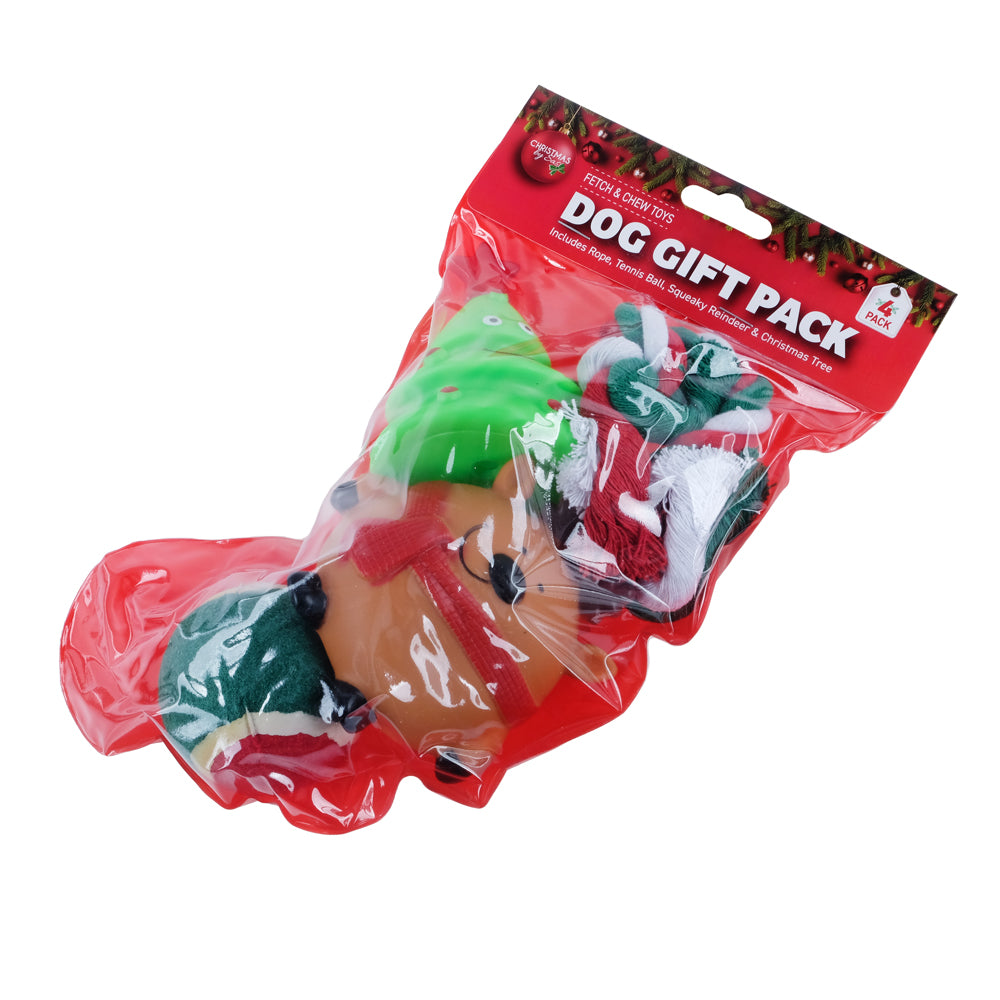 Pet Gift Pack Christmas 4pk Includes: Rope Reindeer Christmas Tree & Tennis Ball