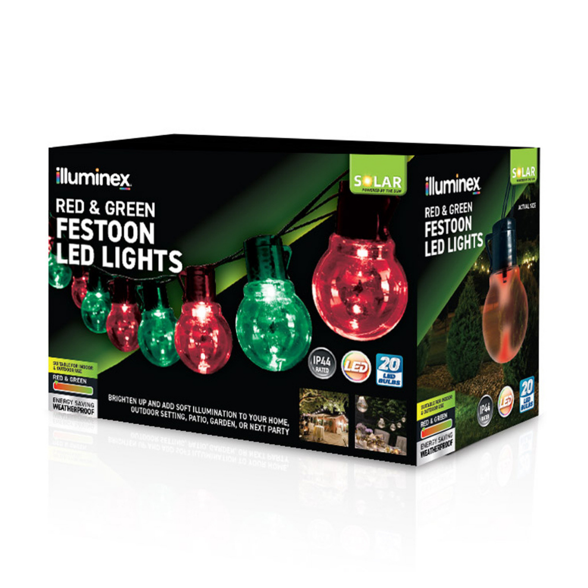 Christmas Solar Festoon Red & Green Mixed Lights 2 Functions 20 Pack - Christmas Collective NZ