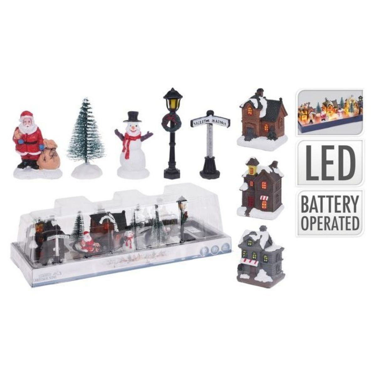 Village with LED Set of 10 Pieces Battery Operated