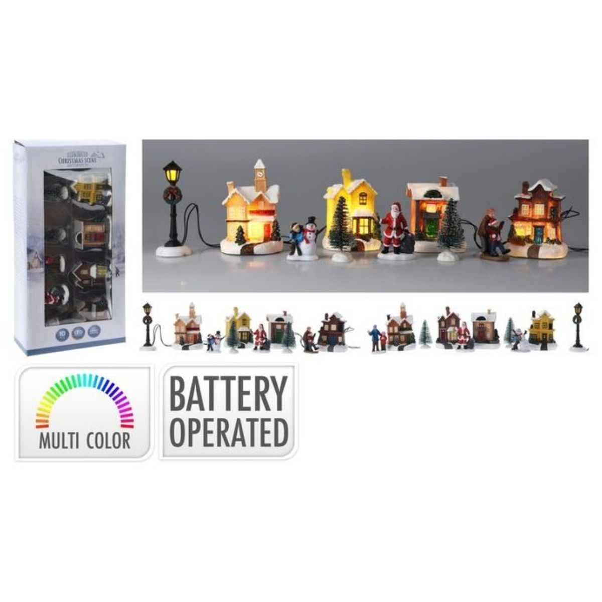 Village with LED 10 Pieces 2S Battery Operated 37cm