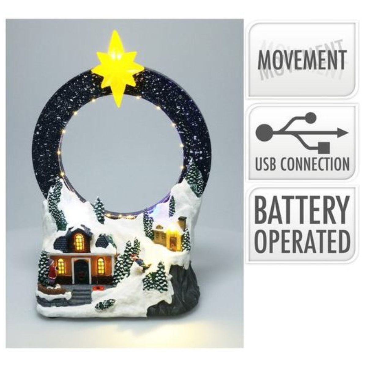LED Christmas Village Decoration 29cm – Battery & USB Powered