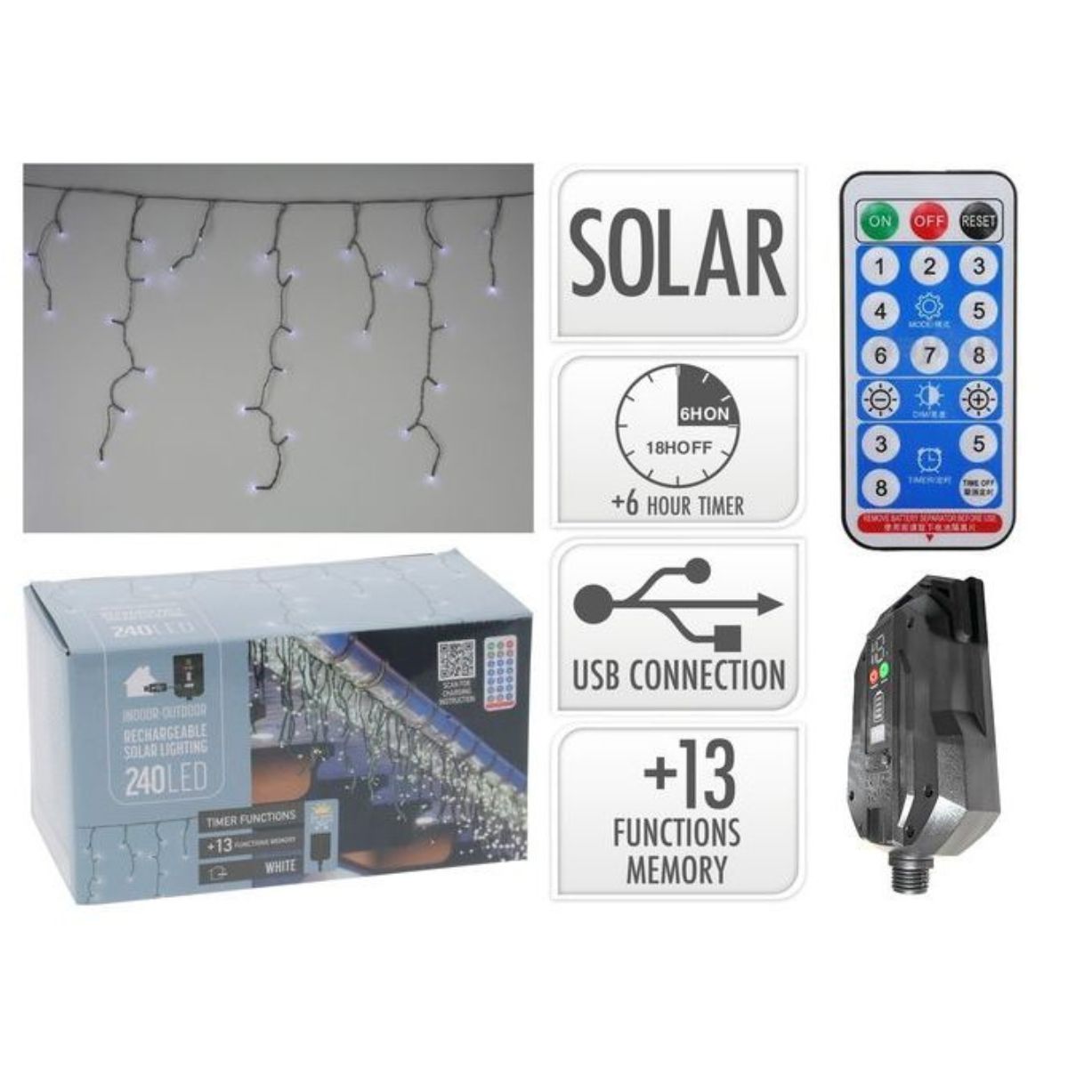Premium Solar String 240 LED White 7.8m