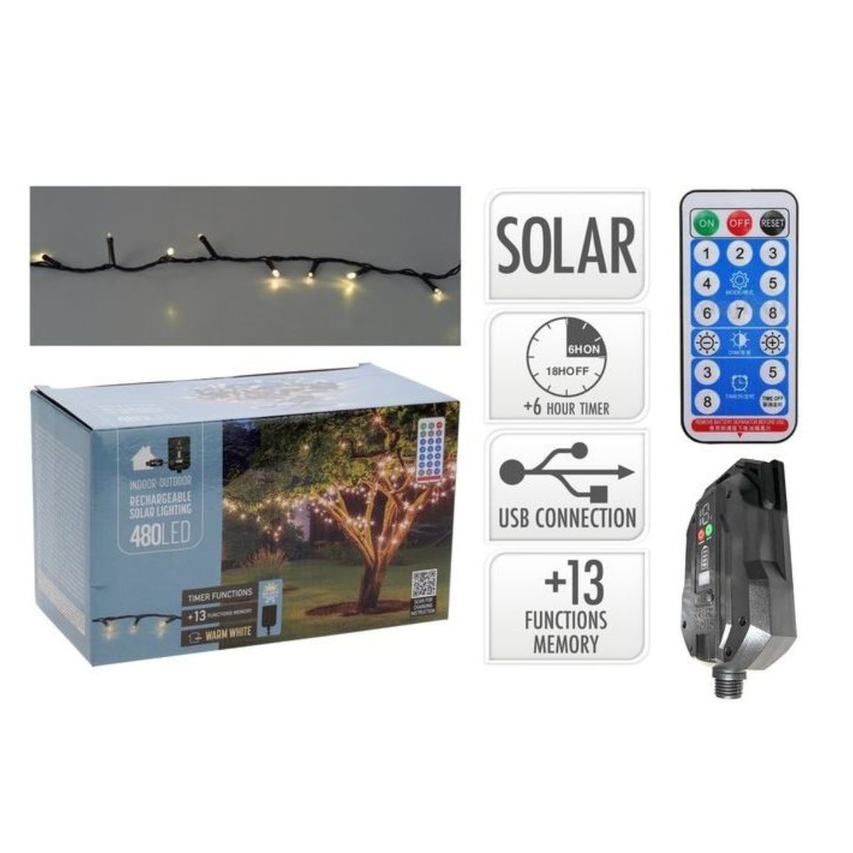 Premium Solar String 480 LED with White 22m