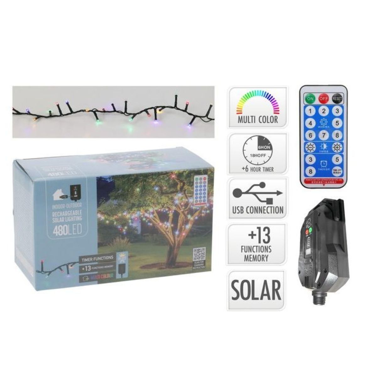 Premium Solar String 480 LED Multi 22m