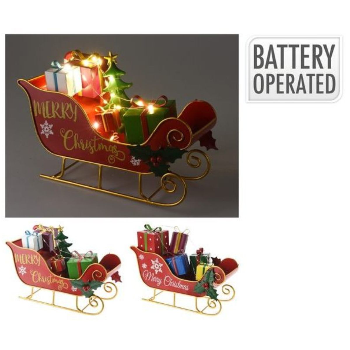 Sleigh with Presents & LED 27cm Battery Operated