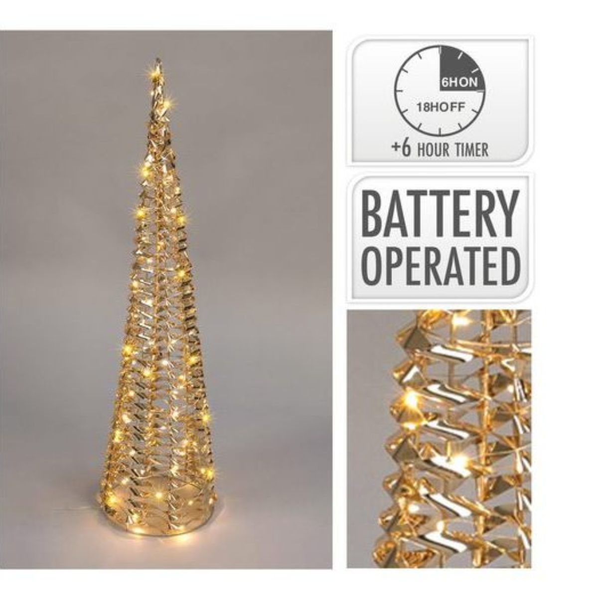Cone 80cm Gold Micro 40 LED Battery Operated