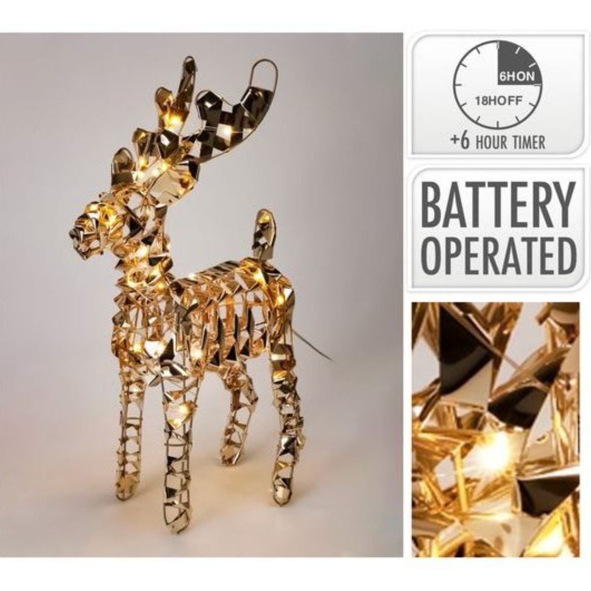 Christmas Reindeer 37cm Gold Micro 30 LED Battery Operated