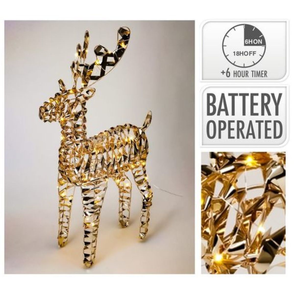 Christmas Reindeer 60cm Gold Micro 60 LED Battery Operated