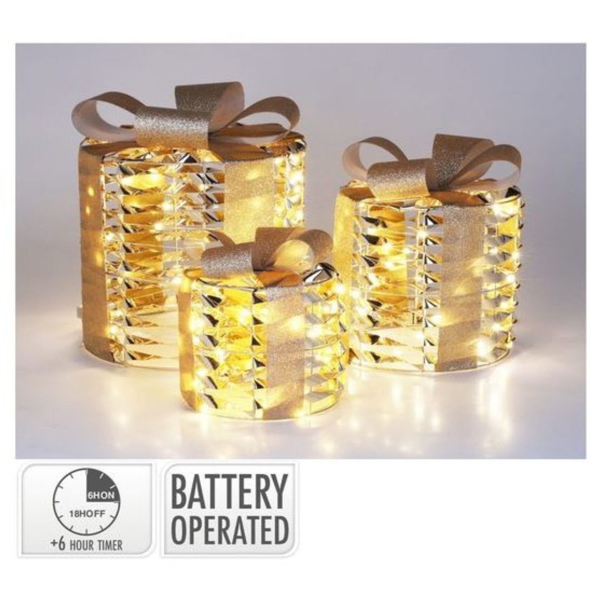 Giftbox 45 LED Gold 3 Pieces 17/23/30cm Battery Operated