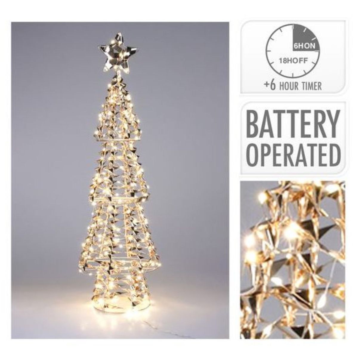 Christmas Tree 68cm 80 LED Shiny Gold Battery Operated