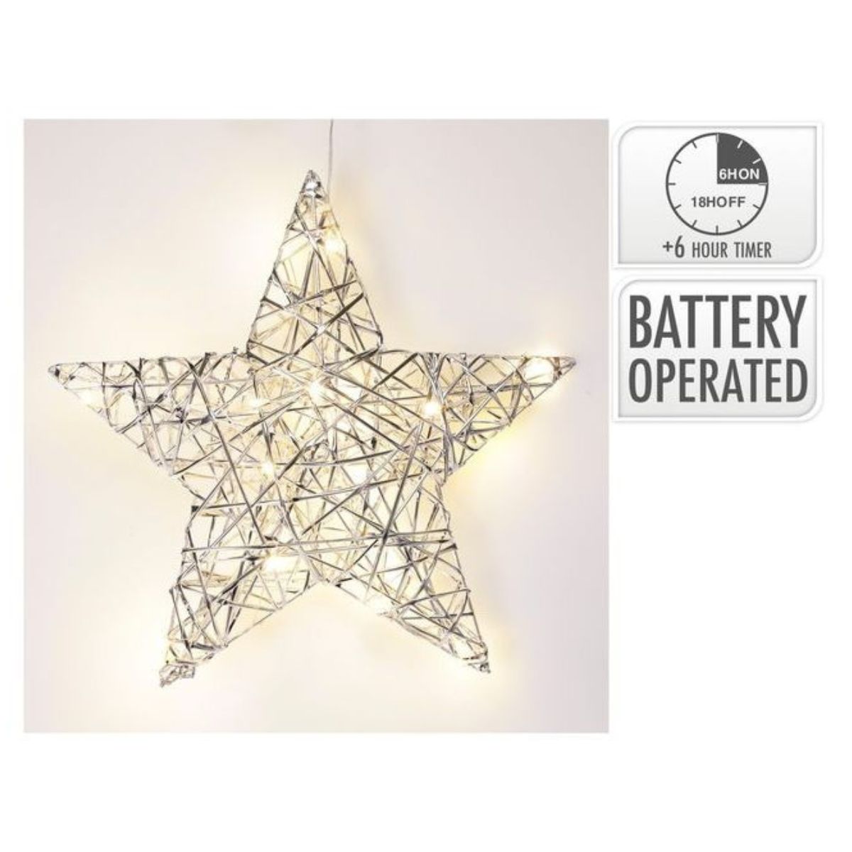 Christmas Star 30cm with 20 LED Silver Battery Operated