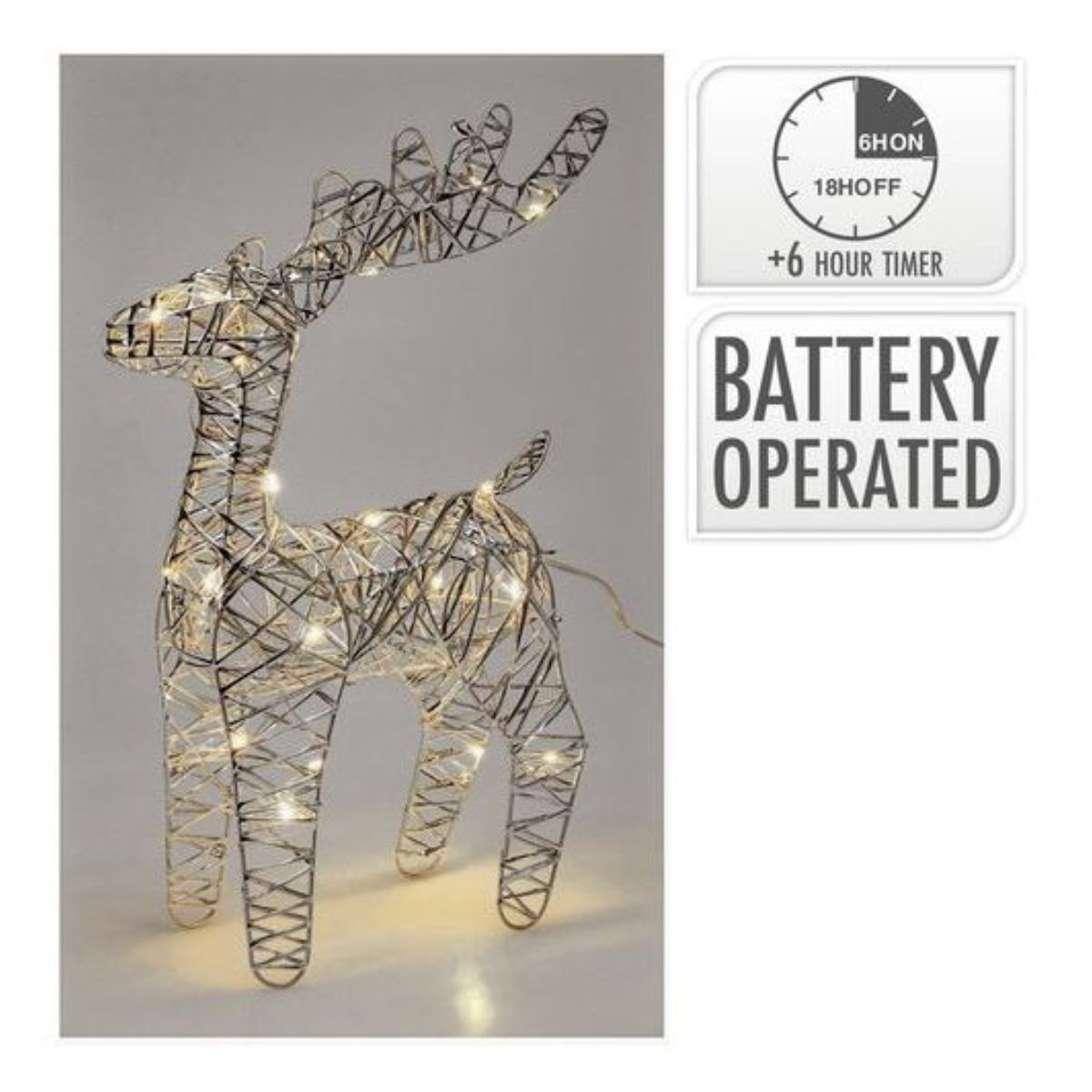 Christmas Reindeer 34cm with 25 LED Silver Battery Operated
