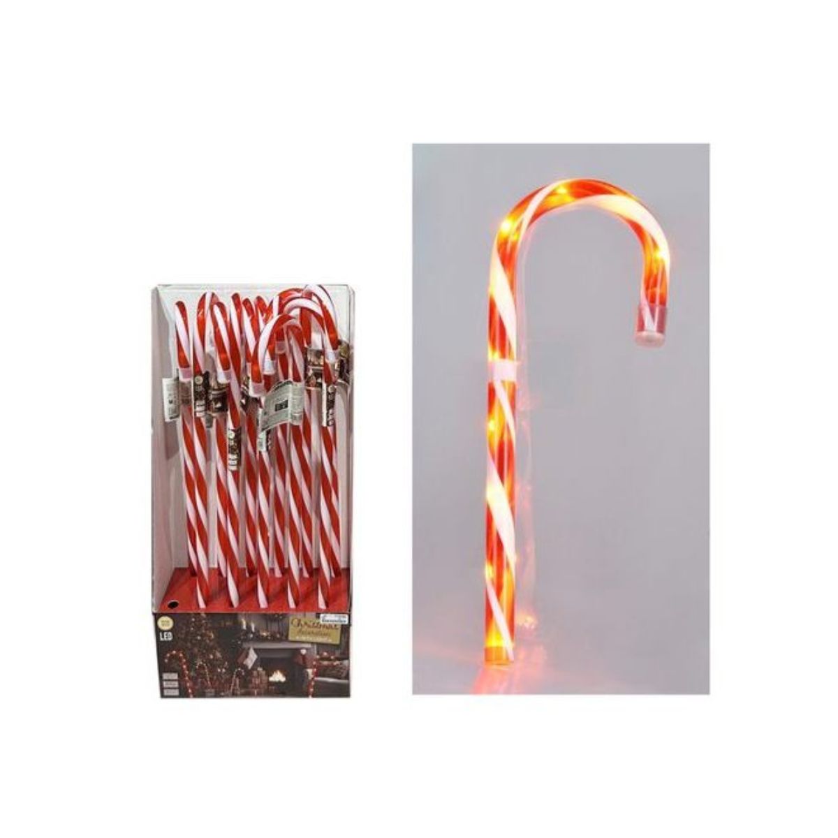 Christmas Candy Cane W/ 20 LED 75cm Red W/ with White