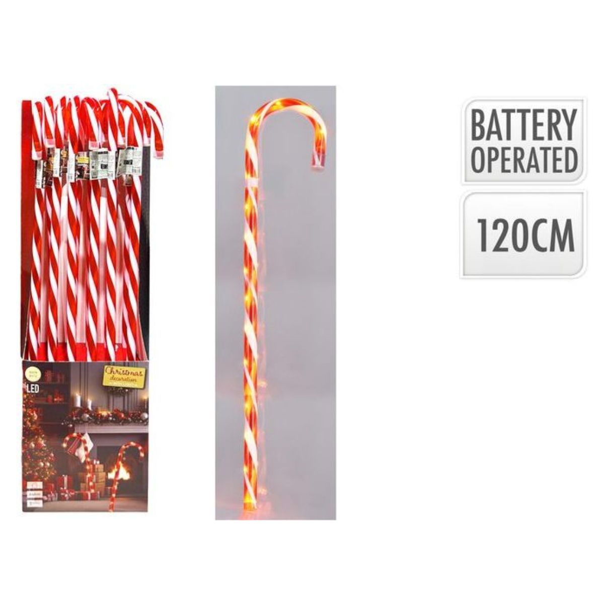 Christmas Candy Cane W/ 20 LED 120cm Red W/ with White