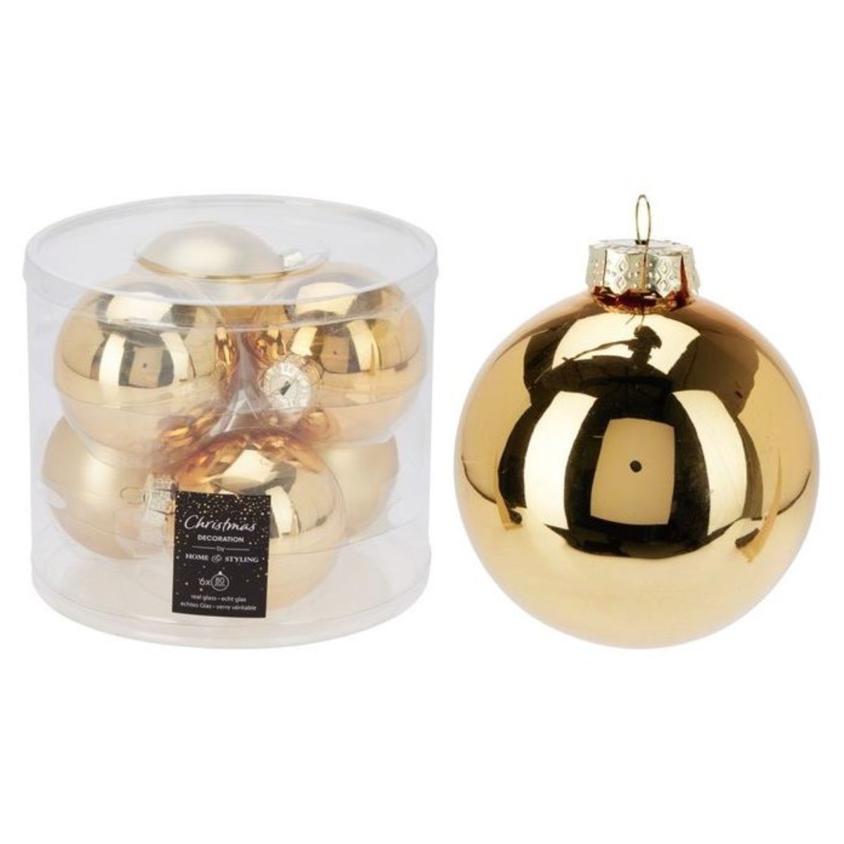 Christmas Bauble 80mm Gold Colours Glass 6 Piece