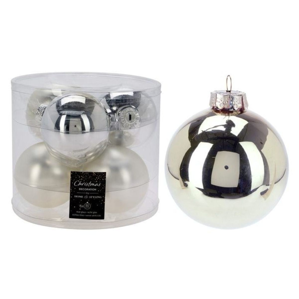 Christmas Bauble 60mm Silver Glass 12Pcs