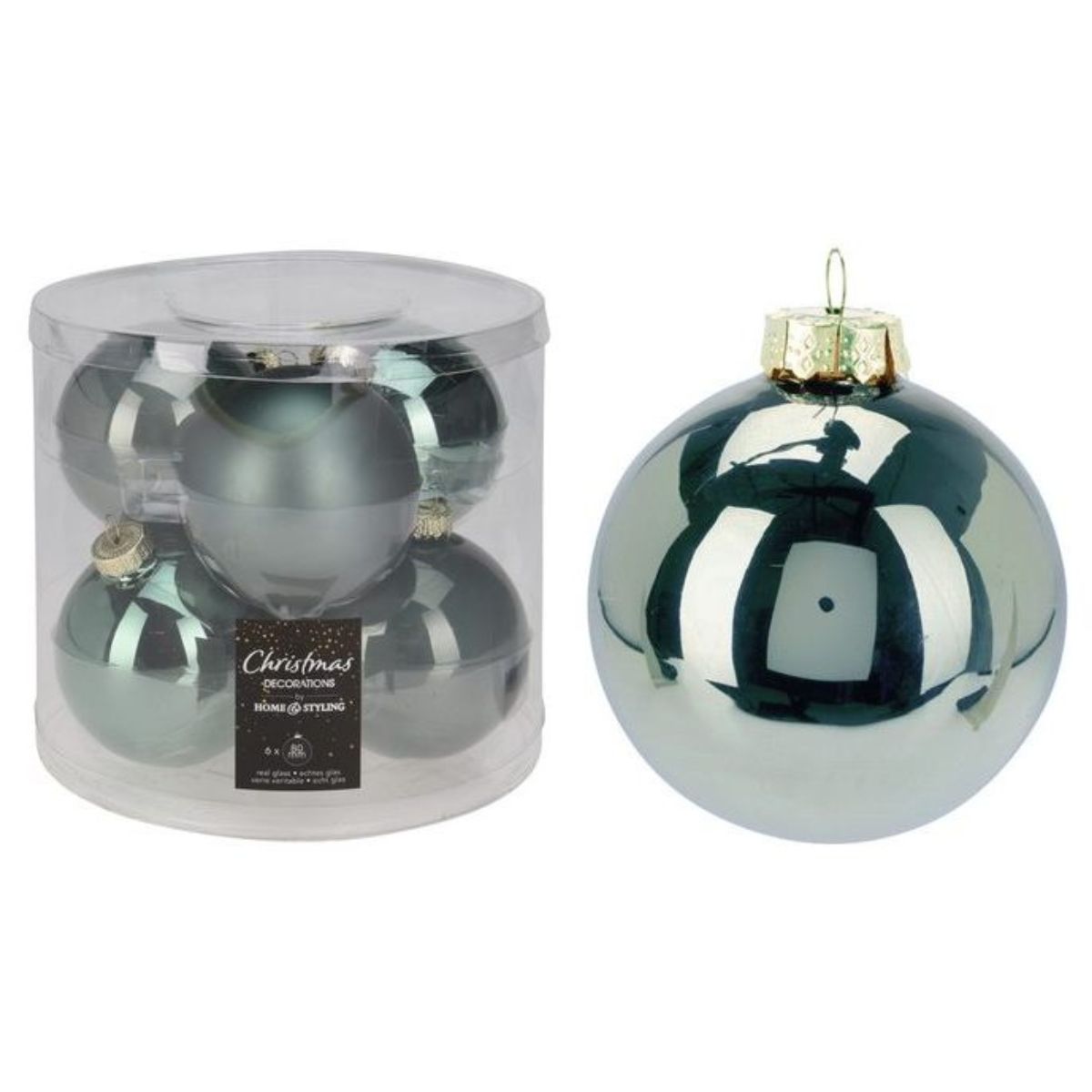 Christmas Bauble 80mm Green Glass 6 Piece