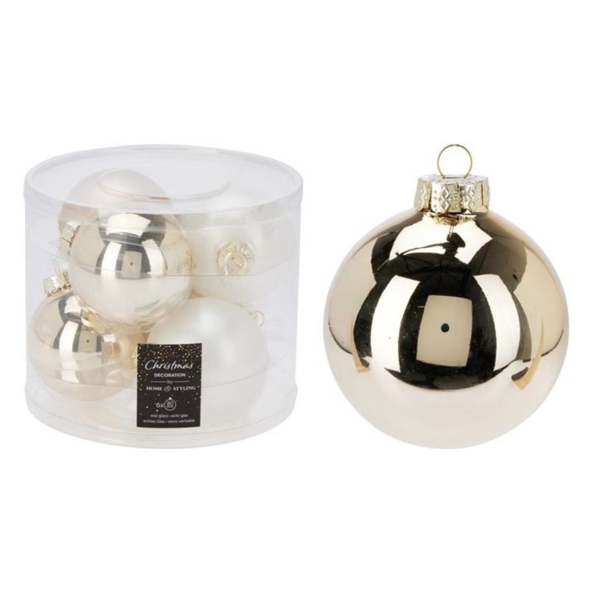 Christmas Bauble 80mm Champagne Glass 6Pce 3 Assorted