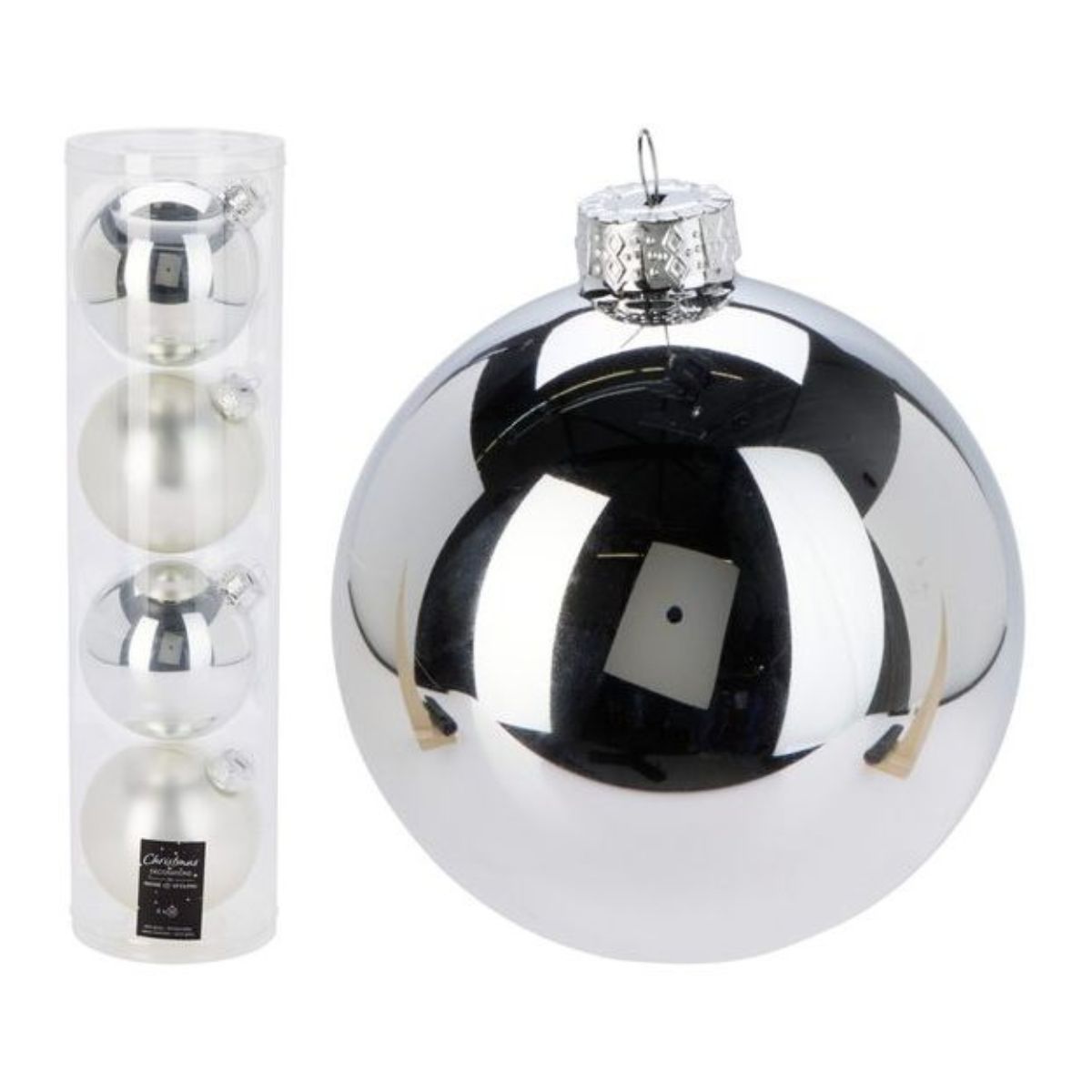 Christmas Bauble 10cm Silver Glass 4 Pieces