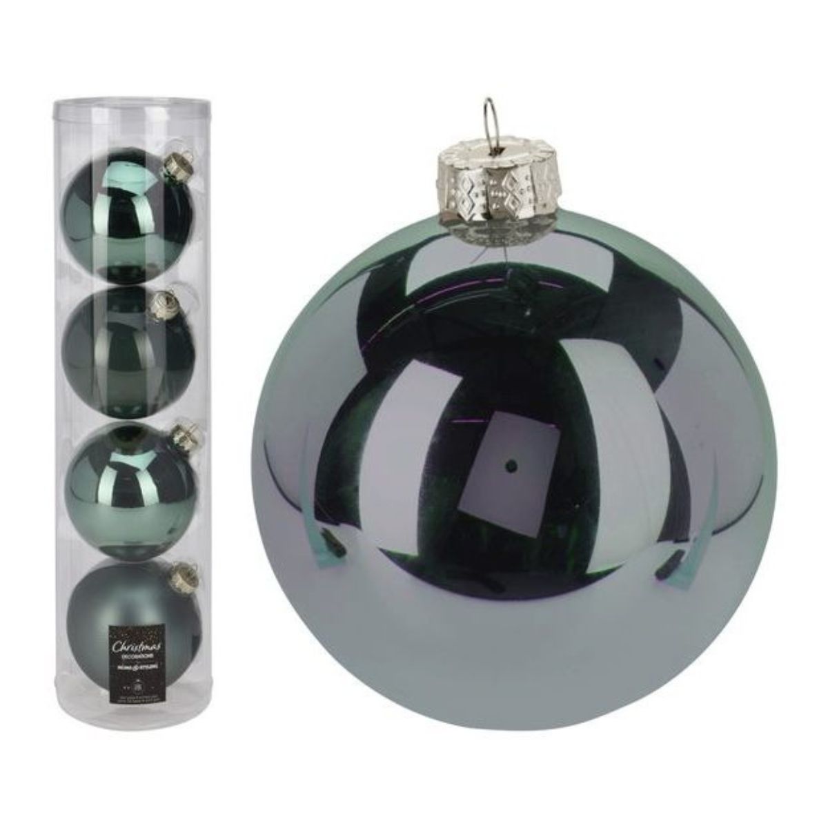 Christmas Bauble 10cm Green Glass 4 Pieces