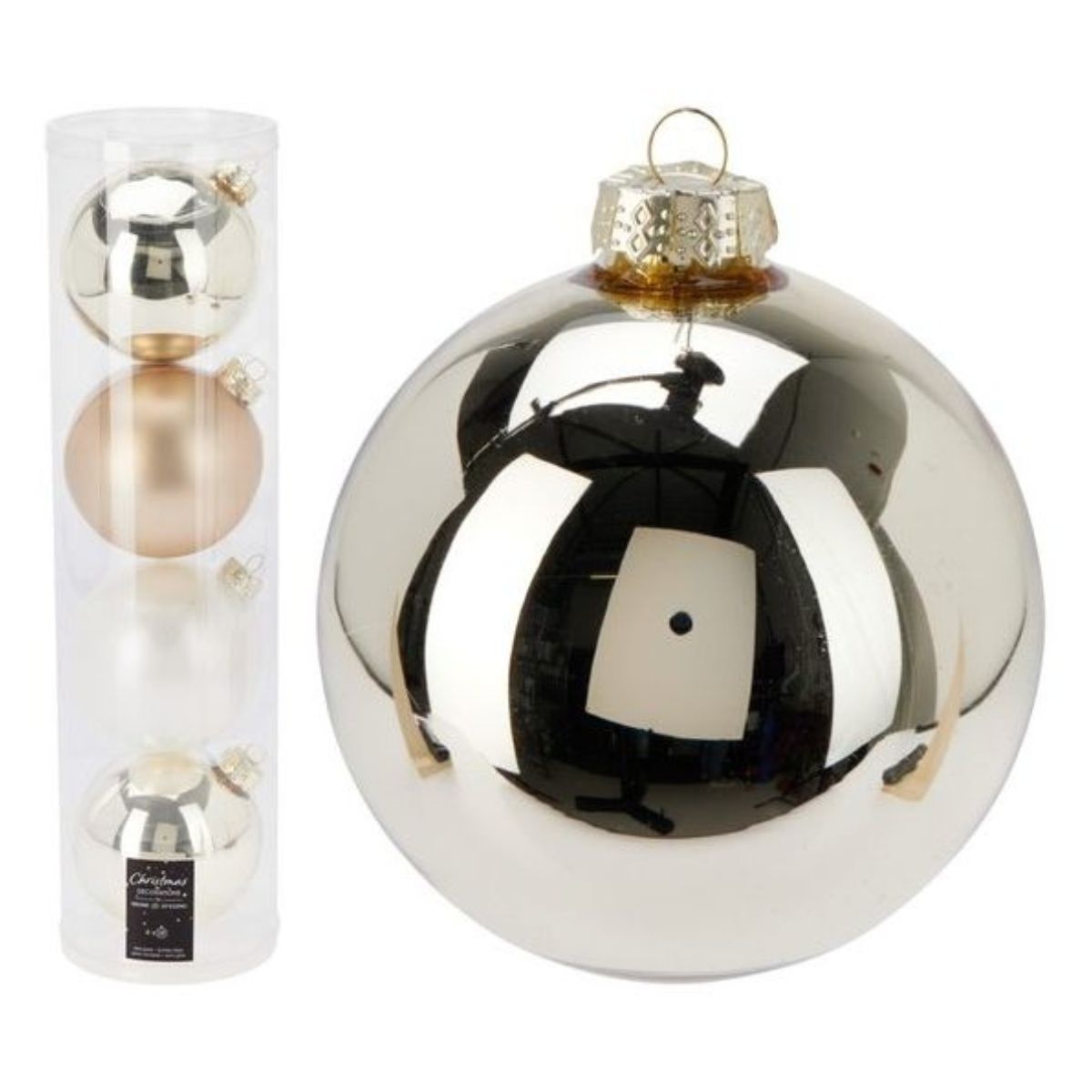 Christmas Bauble 10cm Champagne Glass 4 Pieces 3 Assorted