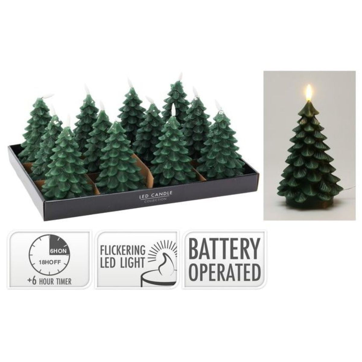 Christmas LED Candle Tree 17cm Dark Green Battery Operated