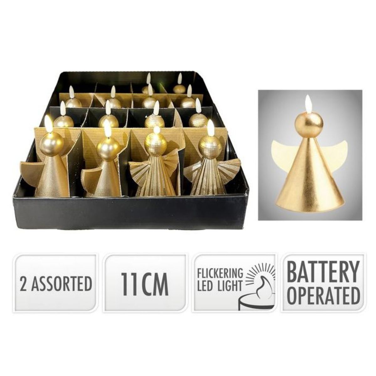 Christmas LED Candle Angel 11cm 2 Assorted Battery Operated