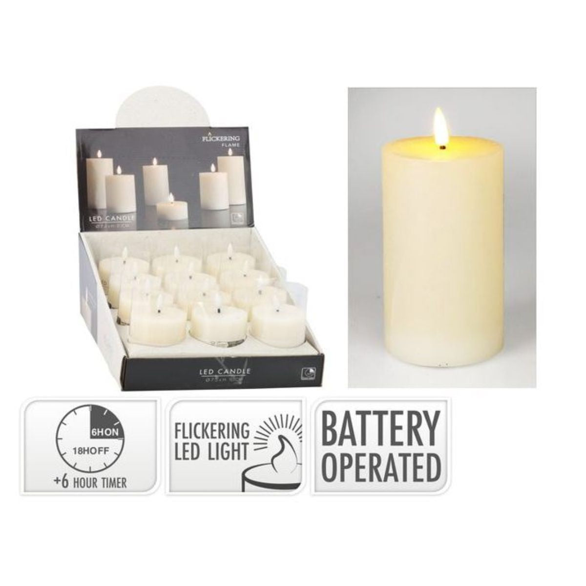 LED Candle 75 x 125mm Ivory Battery Operated