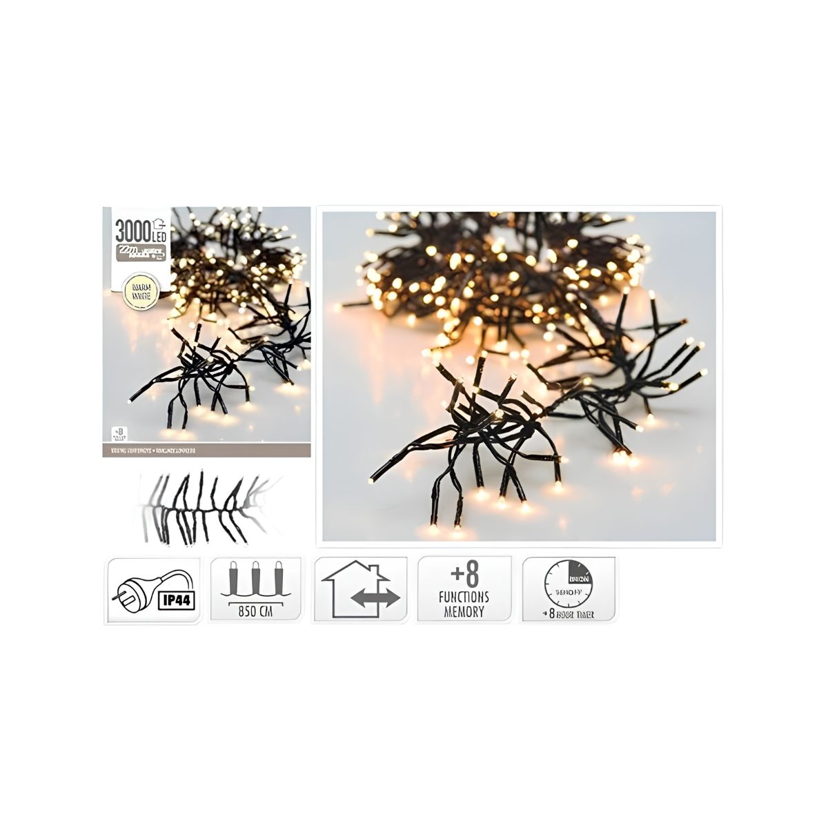 Cluster Lights 3000 LED with WhiteIP44 21.8m