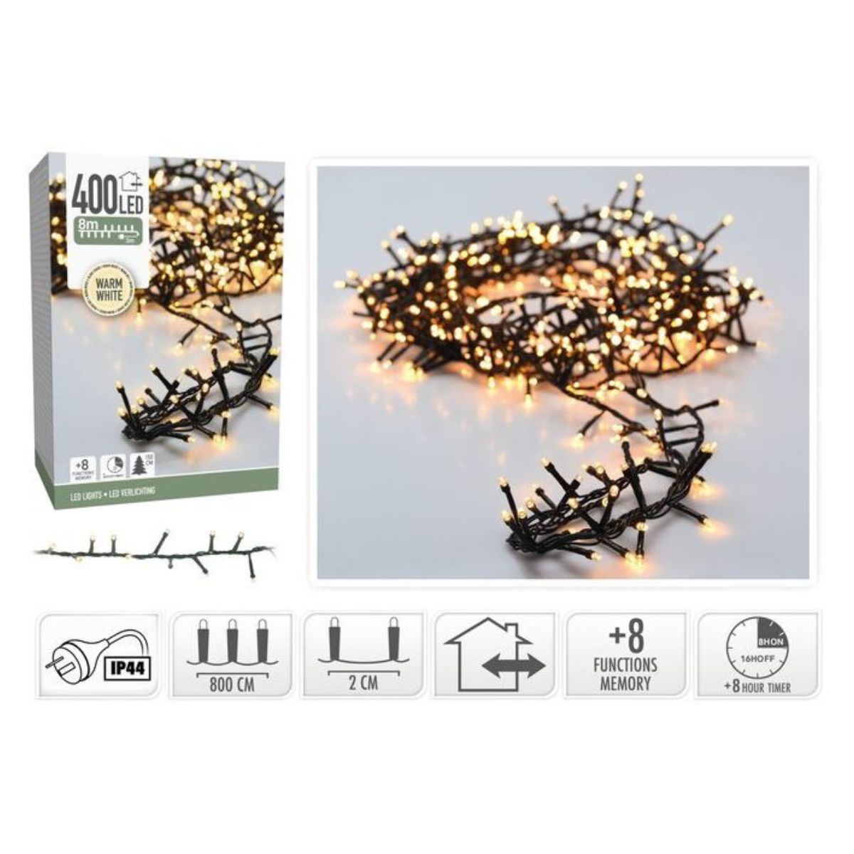 Snake Lights 400 LED with White IP44 8m