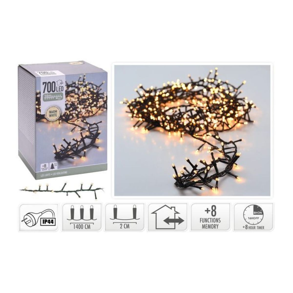 Snake Lights 700 LED with White IP44 14m