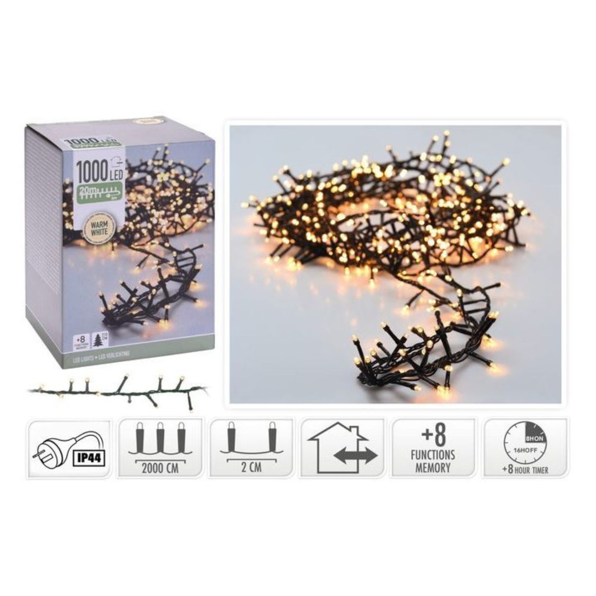 Snake Lights 100 LED with White IP44 20m