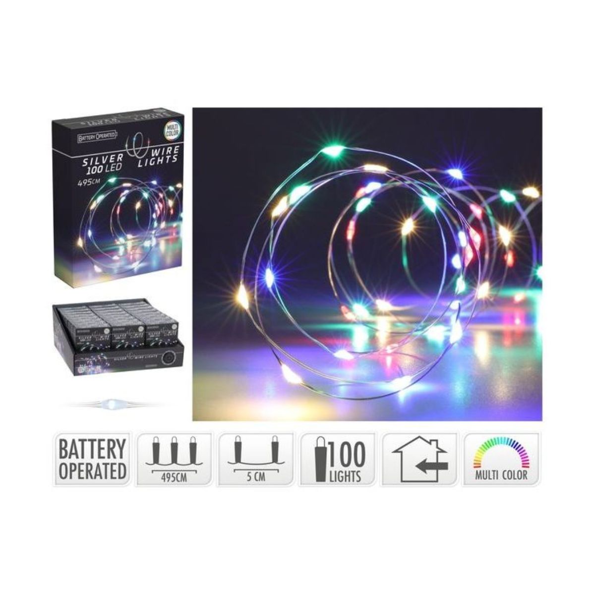 Silver Wire 100 LED Multi Battery Operated 4.95m