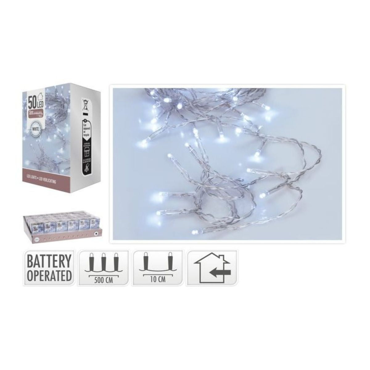 LED Lights 50 LED Battery Operated White 5m
