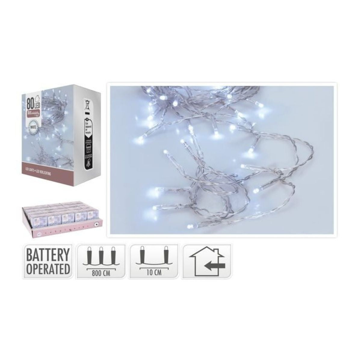 LED Lights 80 LED Battery Operated White 8m
