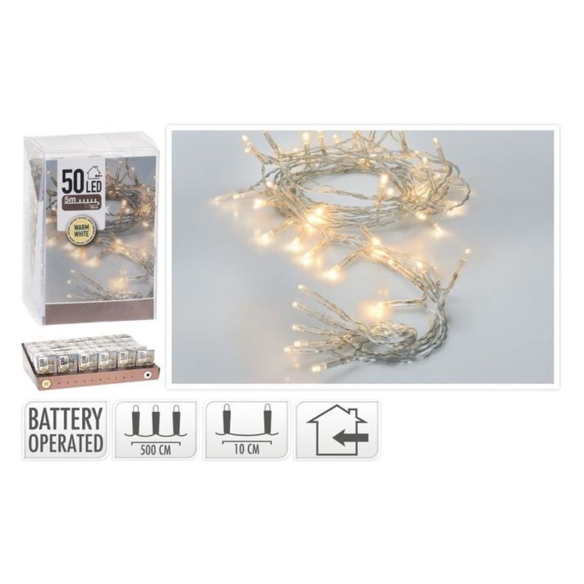 LED Lights 50 LED Battery Operated with White 5m