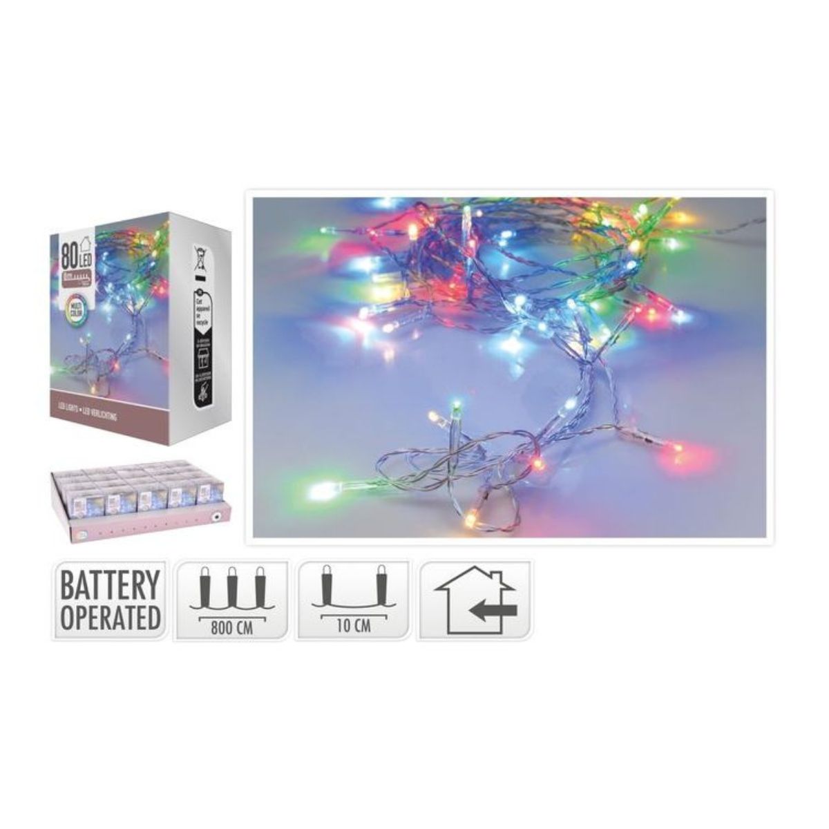 LED Lights 80 LED Battery Operated Multi 8m