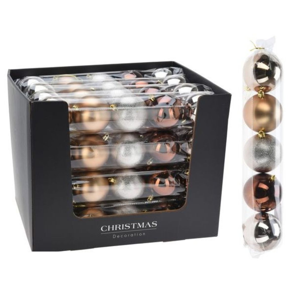 Christmas Bauble Set 80mm Amber 5 Pieces