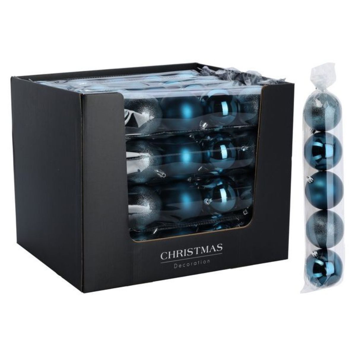 Christmas Bauble Set 80mm Blue 5 Pieces