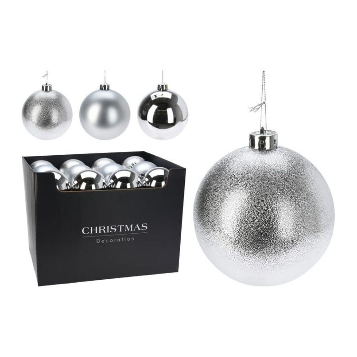 Christmas Bauble 100mm Silver 3 Assorted