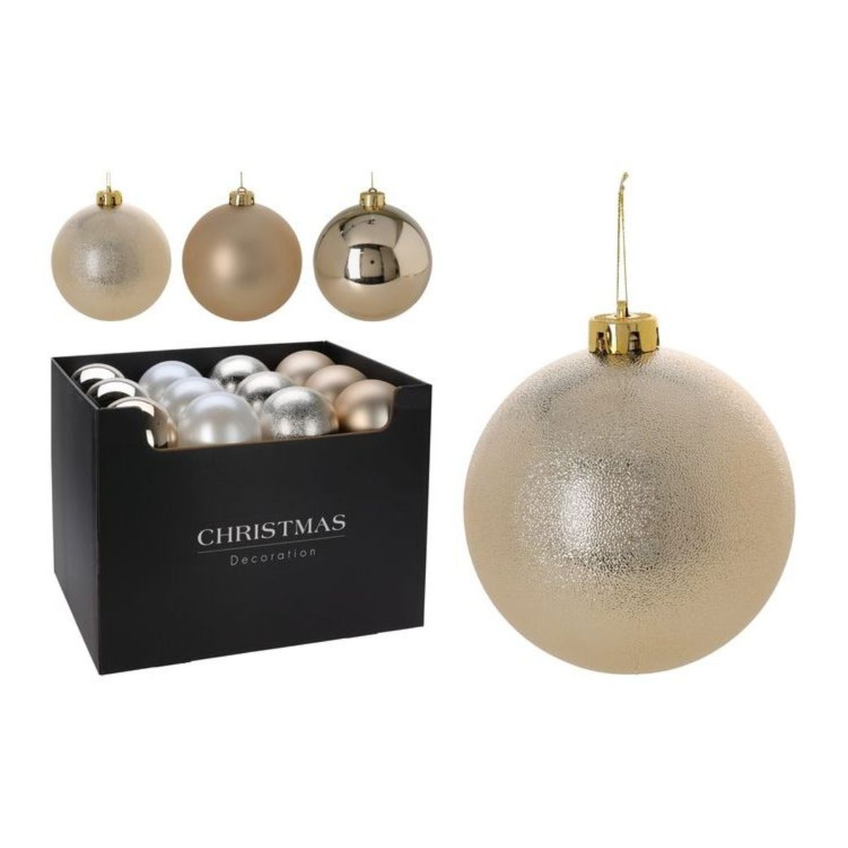Christmas Bauble 120mm Champagne 4 Assorted