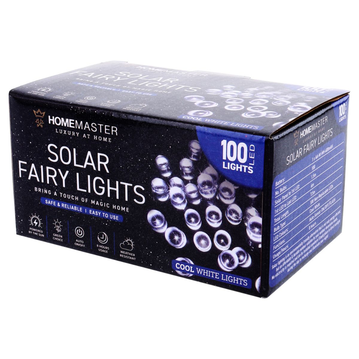 Fairy Light Solar 100 LED 7.5m Total Length Cool White 2 Functions
