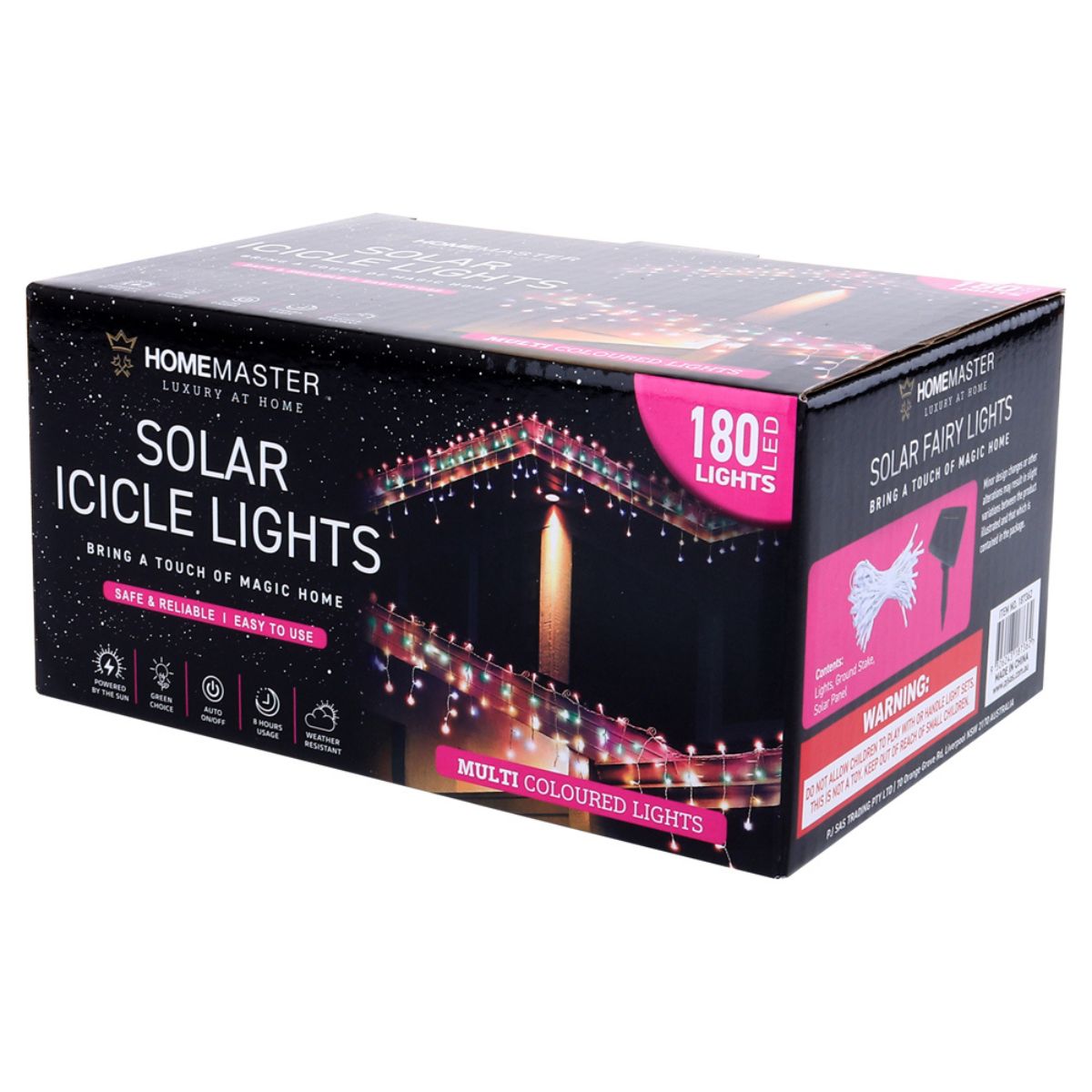 Icicle Light Solar 180 LED 7.3m Total Length Multi Colour 2 Functions