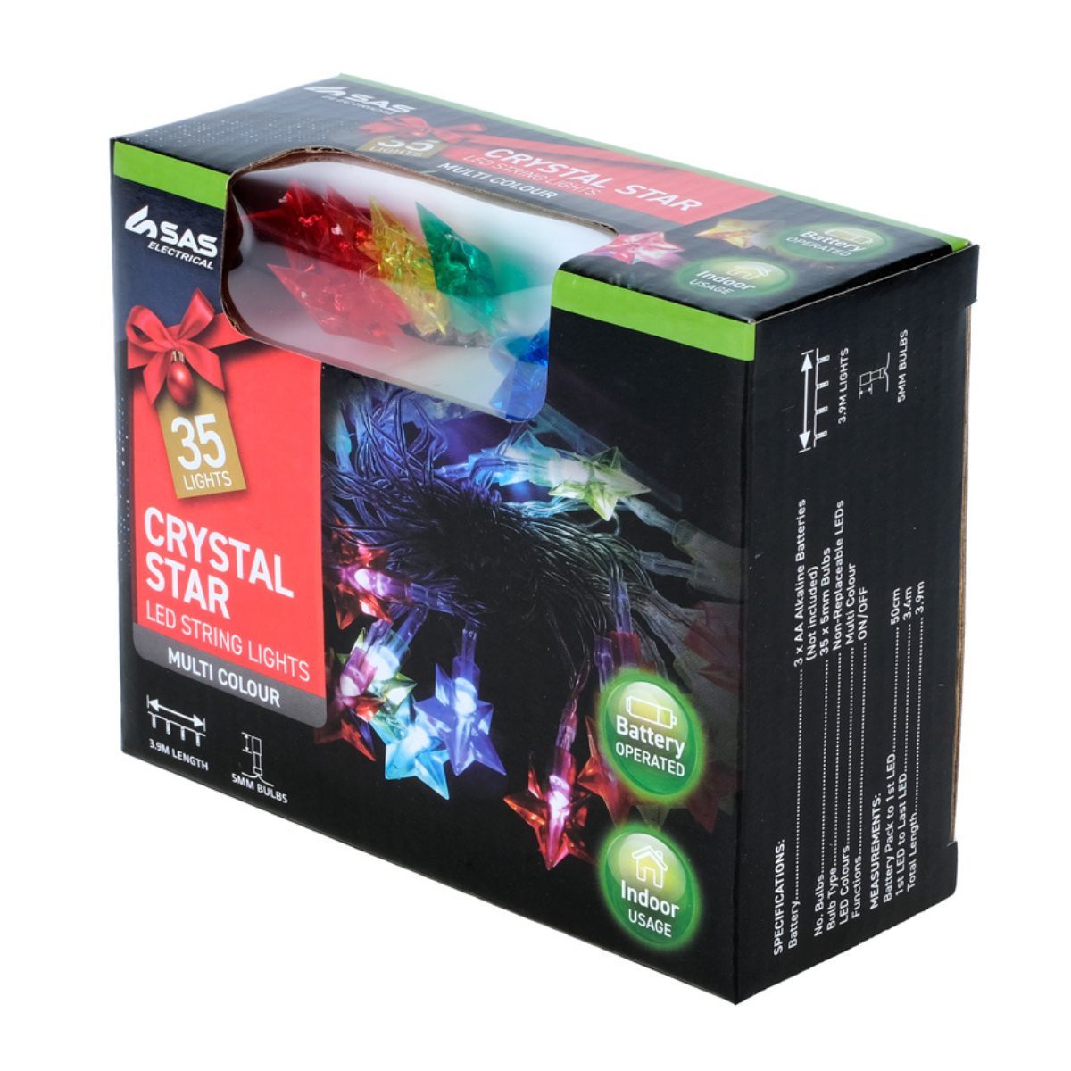 Christmas Fairy String Light Battery Operated Ornament Star 35 LED 4.3m Total Length Multi Colour 1