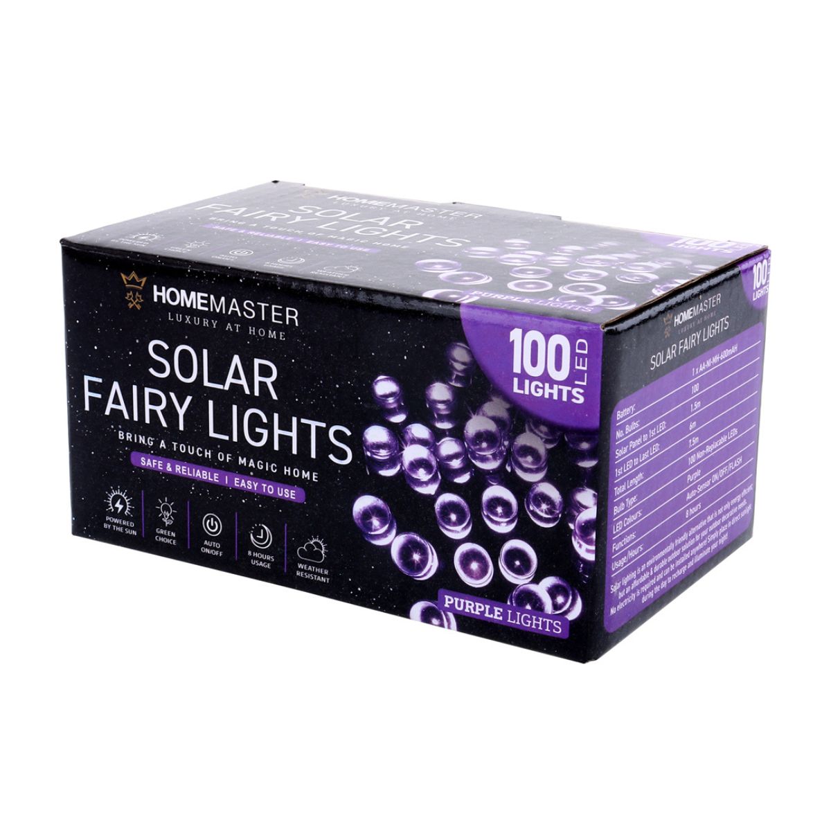 Fairy Light Solar 100 LED 7.5m Total Length Purple 2 Functions