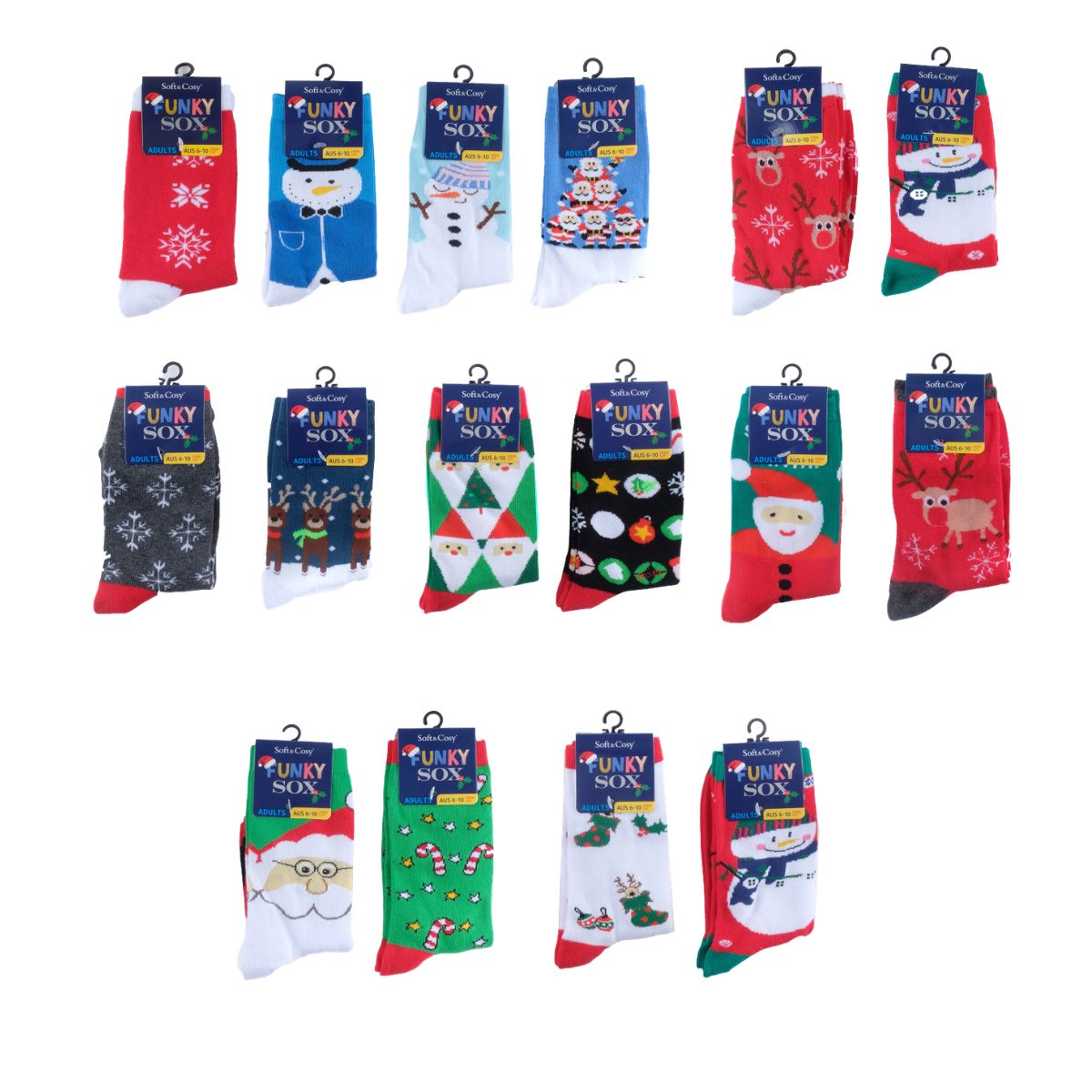 Socks Adults Funky Sox Christmas Buisness Crew Cut 15 Assorted Designs Size: Mens AUS6-10