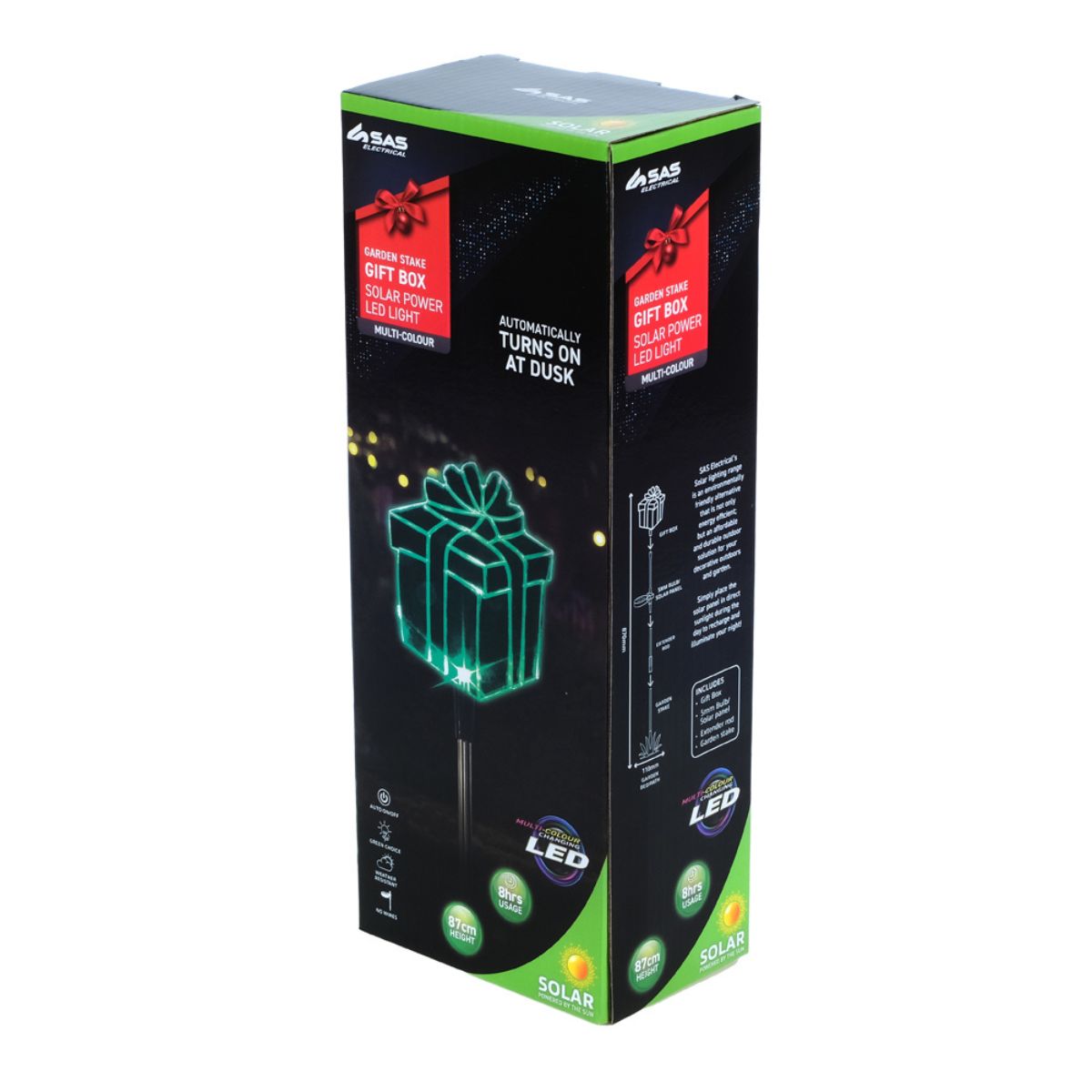Stake Light Solar Gift Box 1 LED 13cm x 11cm x 87cm Multi Colour 1 Function Colour Changing