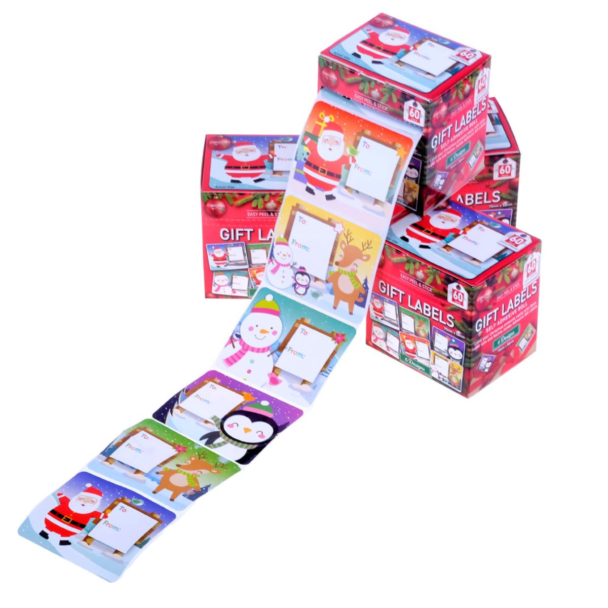 Gift Tag Adhesive Christmas Jumbo 60pk 7cm X 6cm 6 Assorted Designs