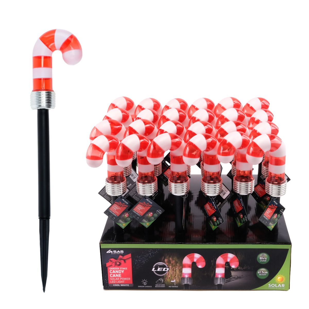 Christmas Stake Light Solar Candy Cane 1 LED 7.5cm x 40cm Types Cool White 1 Function